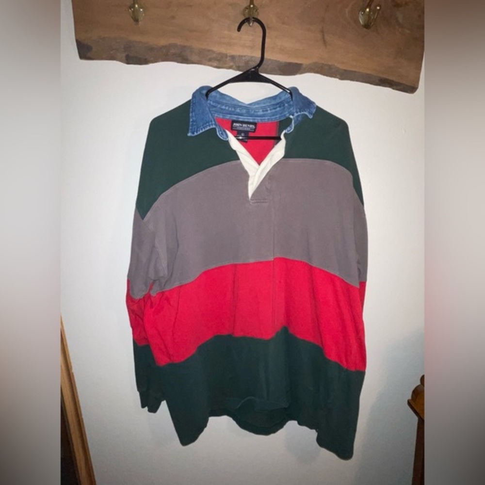 Vintage 90s Cotton John Henry Stripped Colorblock Style Polo